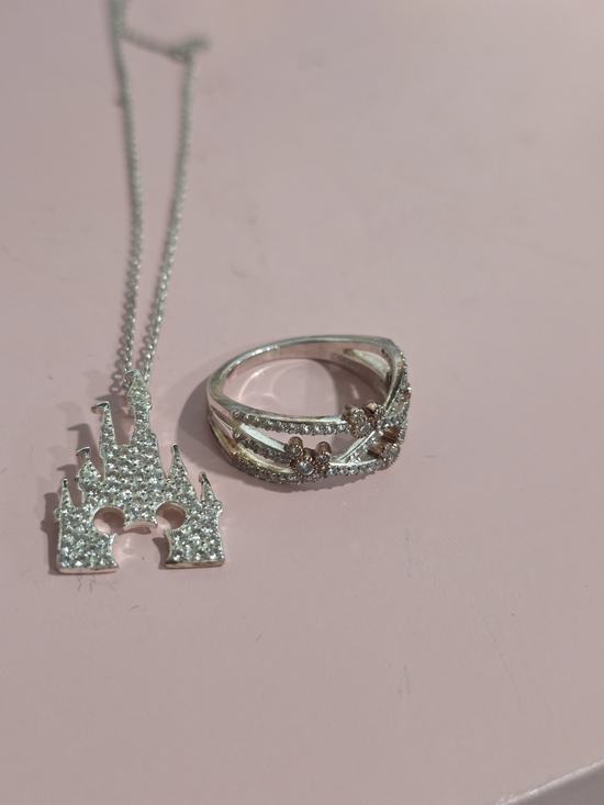 Disney Jewelry - Rebecca Hook X Disney Silver Castle Pendant Necklace And Ring With Rose Gold